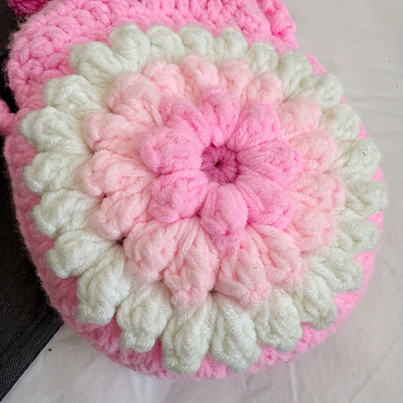 Handmade Crochet Rabbit Crossbody Bag - Adjustable Shoulder Strap,Cute Bunny Design,Suitable for mobile phones/Card/Change,Pink and yellow sweet style,Korean and Japanese Style Women's Fashion Accessories,Practical Small Bag,Fabric Craft,Simple Style,Soft