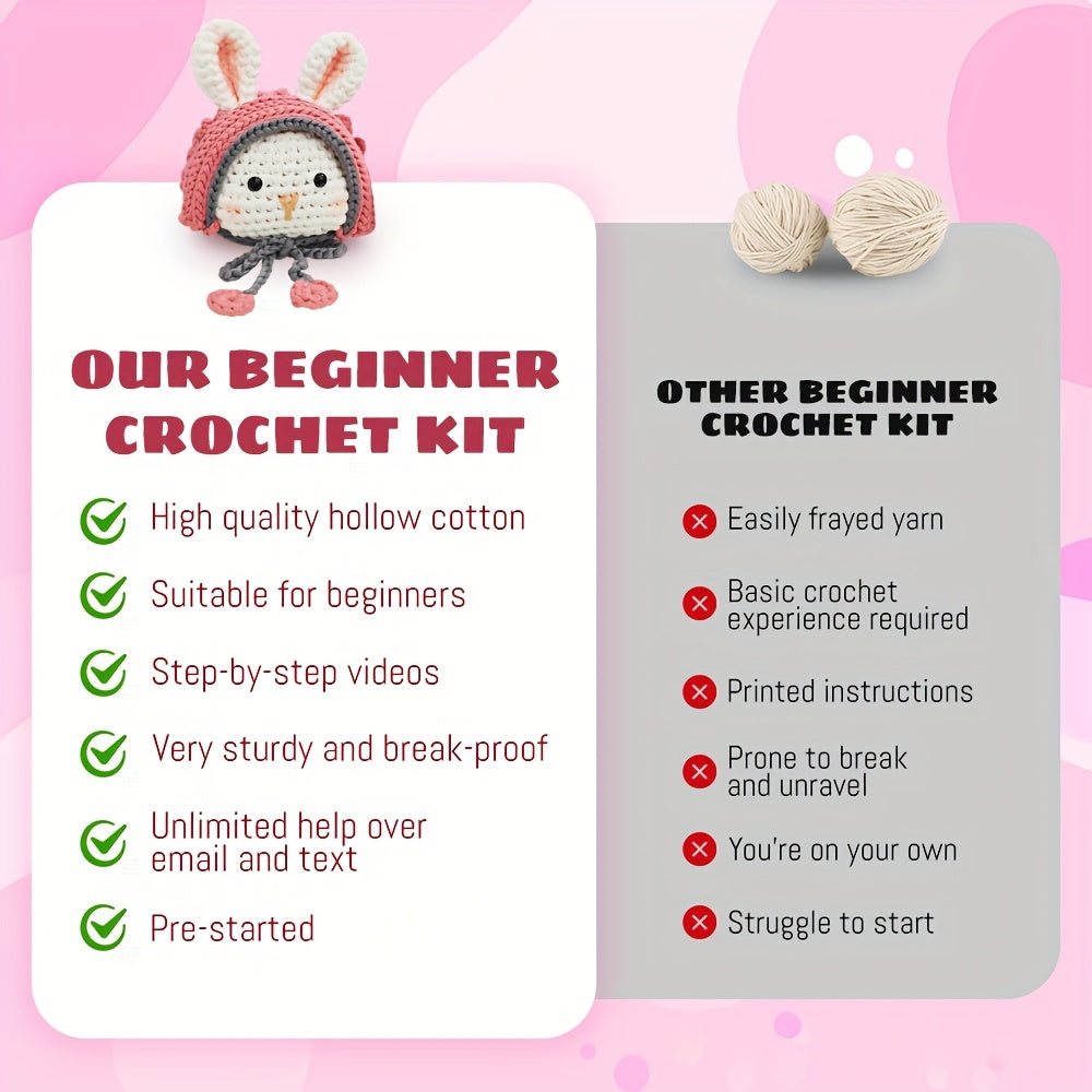 DIY Crochet Kit For Beginners, Handmade Rabbit Doll, Animal Crochet Easy Learn To Starter Knitting Kit And Occasion Fabric Material Pack For Festival, Adults DIY With Instructions And Video Tutorials