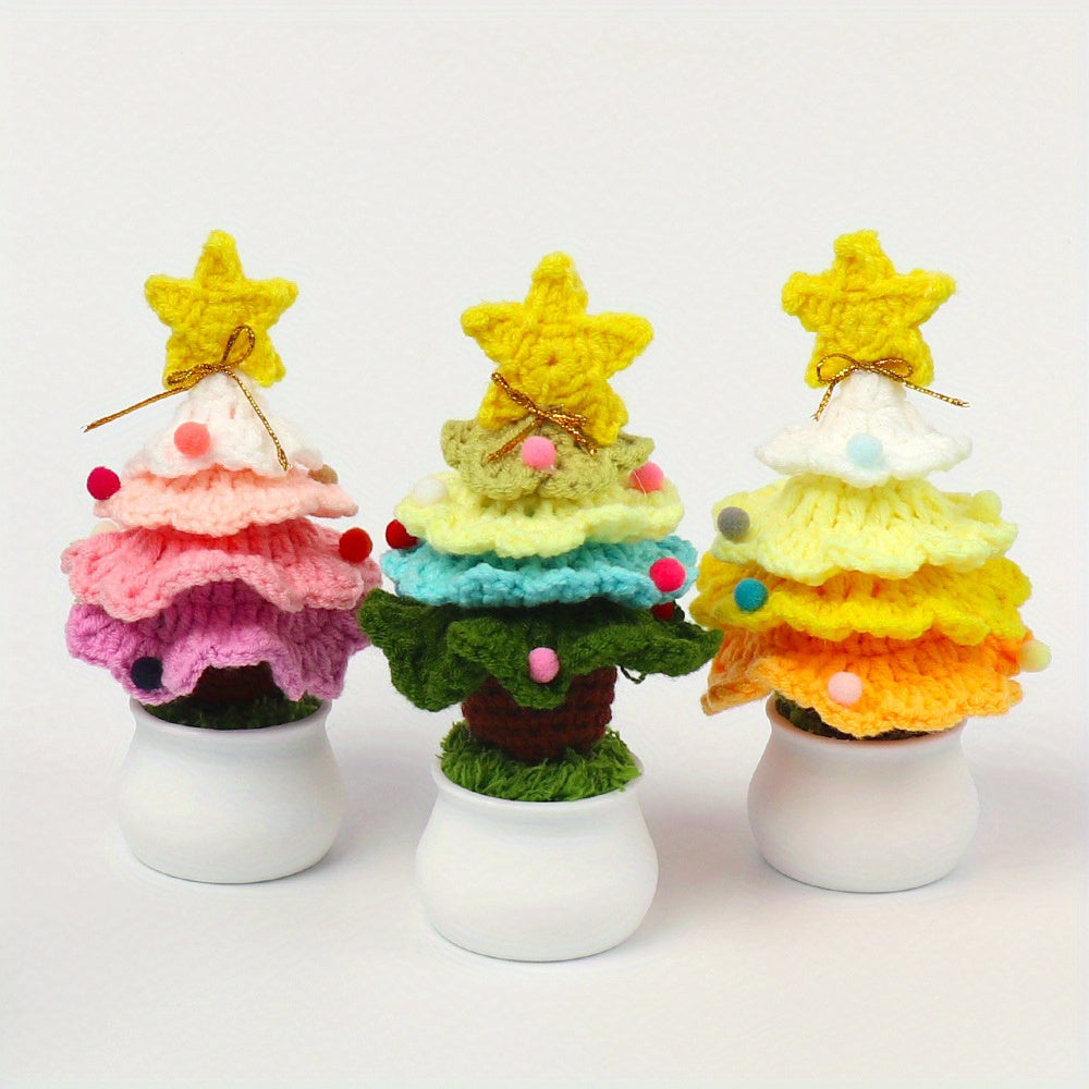 Hand Woven Christmas Tree Potted Plant Tabletop Decoration - Celebration,No Electricity Required。
