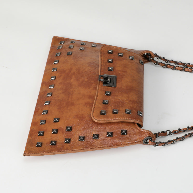 Vintage Punk Style Rivet Chain Shoulder Bag for Women2025New Fashion ins Crossbody Bag Large Capacity Cowhide Crossbody Bag