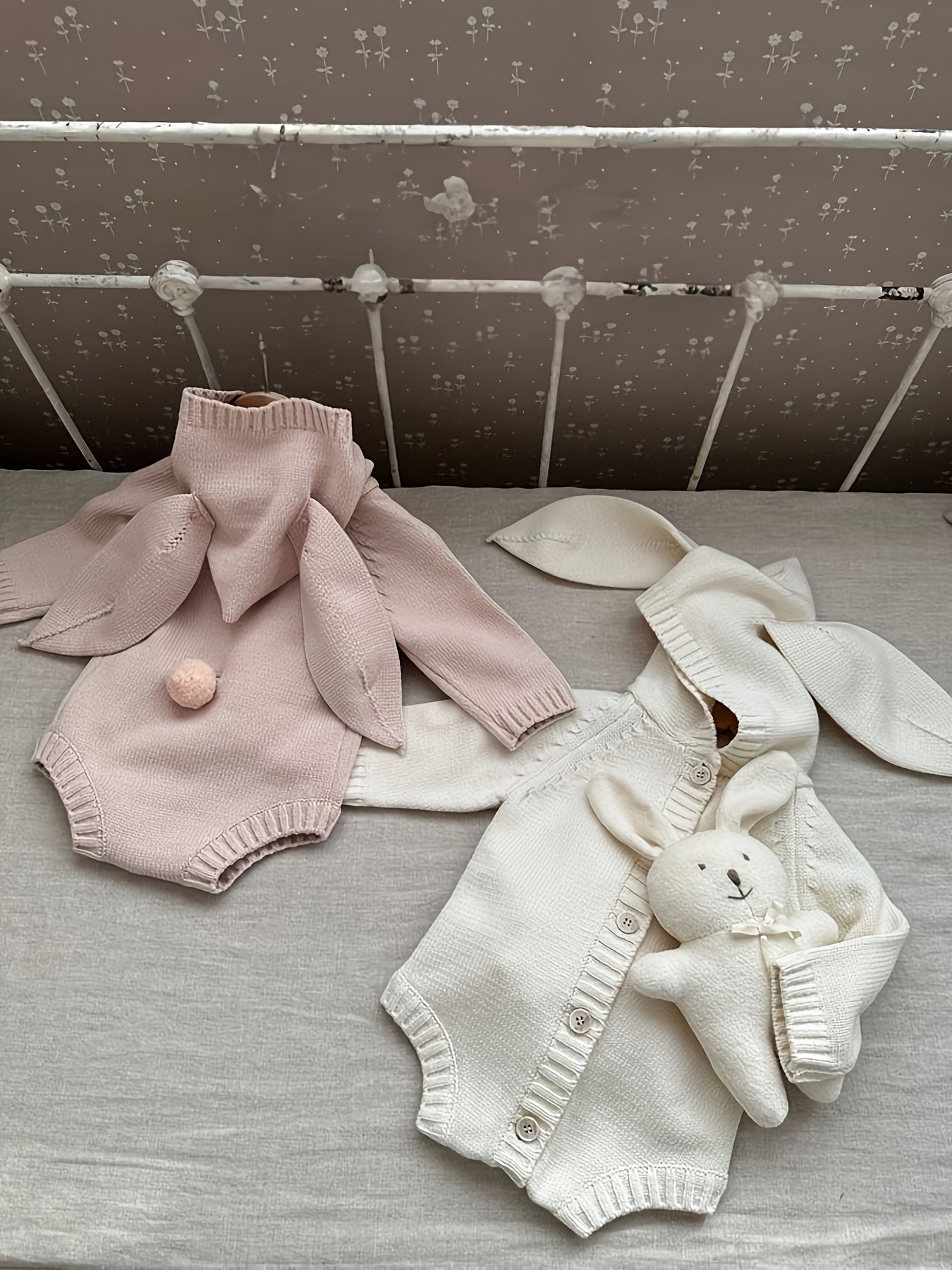 Spring and Autumn New Korean Style Baby Clothes ins Wind Bunny Style Children's Jumpsuit Baby Knit Sweater(without Accessories)