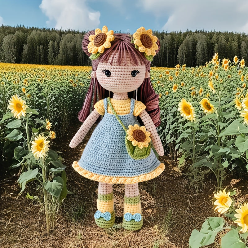 1Set Princess Crochet Kit for Beginners, Beginner Crochet Kit for Adults with Step-by-Step Text Tutorials, Sunflower Girl DIY Crafts for Adults, Birthday Festival Gifts, Cute Funny Modern Home Decorative Ornaments
