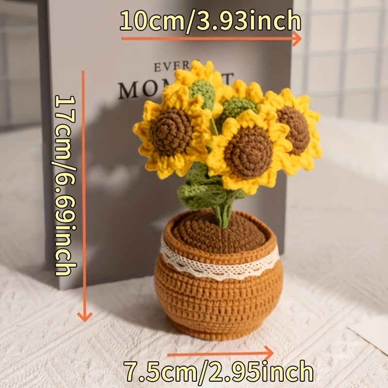 Room Decoration 1 Handmade Crochet Sunflower Potted Plant,Positive Vibration Polyester Fiber Desktop Decoration,Suitable for Living Room,Home Decoration,Christmas Decorations,Best Gift