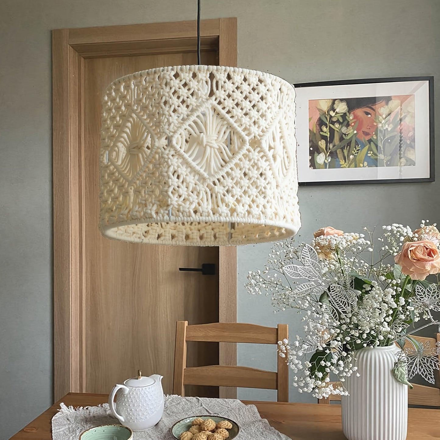 Bohemian Style Macrame Hand Woven Lampshade Home Decorative Handmade Lamp Shade