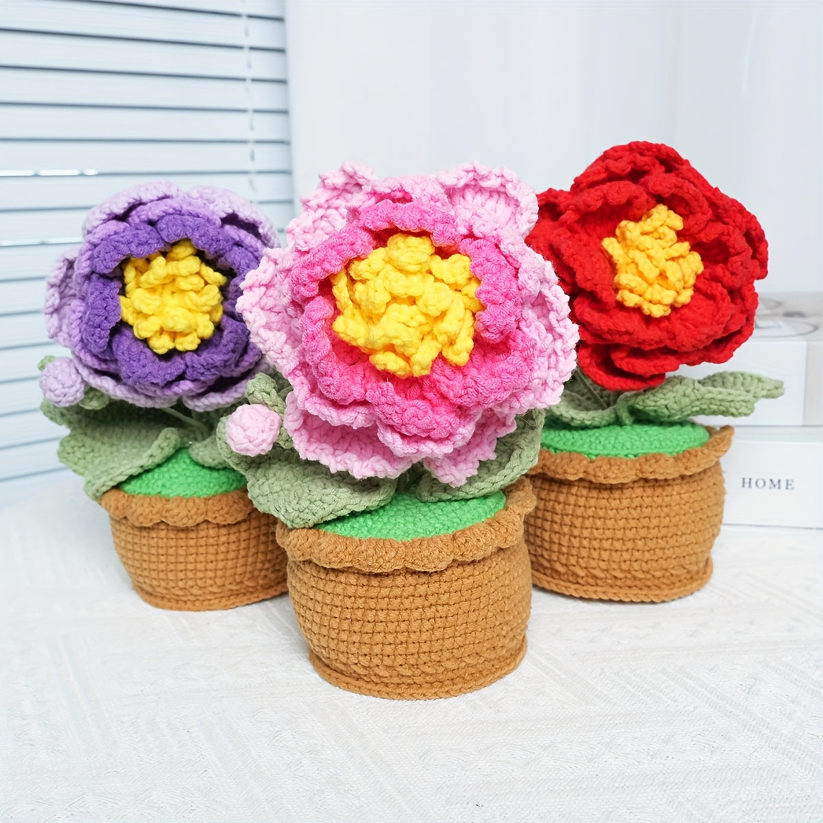 1Handwoven Peony Potted Plant,Cozy Home Decor,Wedding Favor Gifts,Suitable for Office、Living Room、Bedroom - Gift for Wife、Mother、A thoughtful gift for my girlfriend(Birthday、Christmas、Thanksgiving Day、Valentine's Day)