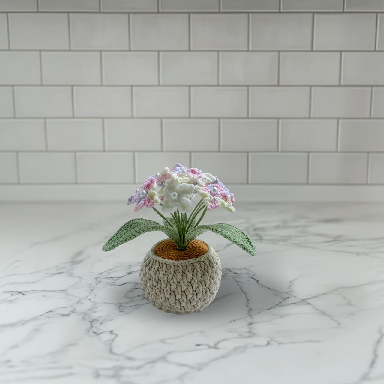 Handmade Crochet Hydrangea Potted Plant,Holiday Decoration,Car Ornaments,Birthday Gift
