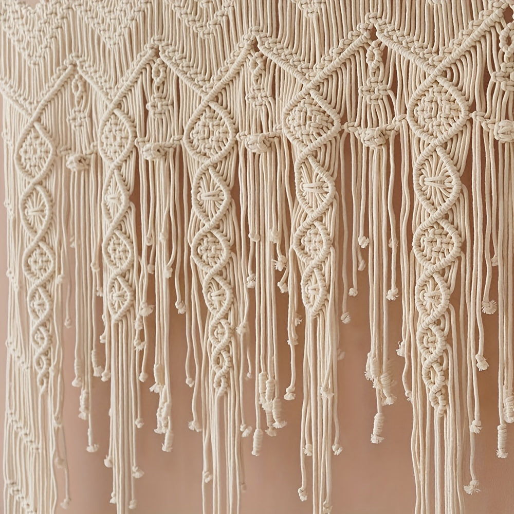 1Pieces Macrame Wall Hanging Bohemian Style Wall Decoration Tapestry Curtain Valance Short Door Curtain Handwoven Lace Tassel Leaf Curtain Partition Curtain - Does not include wooden sticks