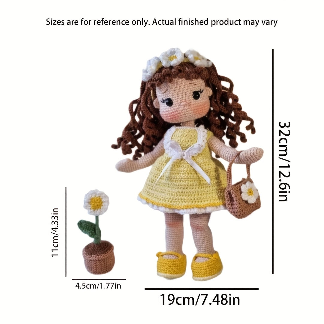 1pc/set, Amigurumi adult crochet DIY, hand-knitted yellow dress little flower princess, suitable for beginners, including everything needed for crochet, paper English basic knitting tutorial manual, exquisite gift packaging bag, healing character figure o