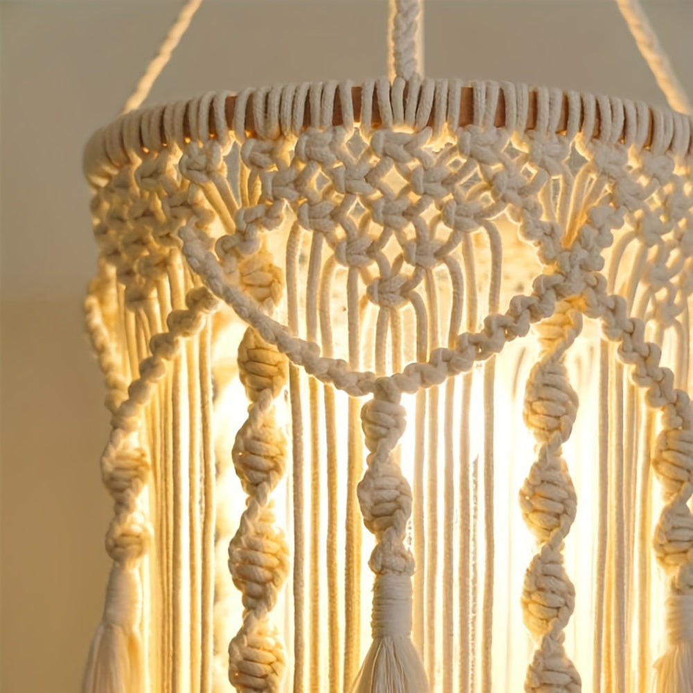 Bohemian Handwoven Fabric Lampshade,Suitable for desk lamps、Floor lamps and chandeliers - White,Rectangle,Fits most standard light fixtures,Artistic Home Decor,Living room lamp