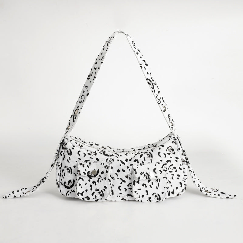 Three-Color Leopard Print Crossbody Bag ins Wind2025New Trendy Cool Retro Street Style Women's Bag Leopard Print Cotton Canvas Bag