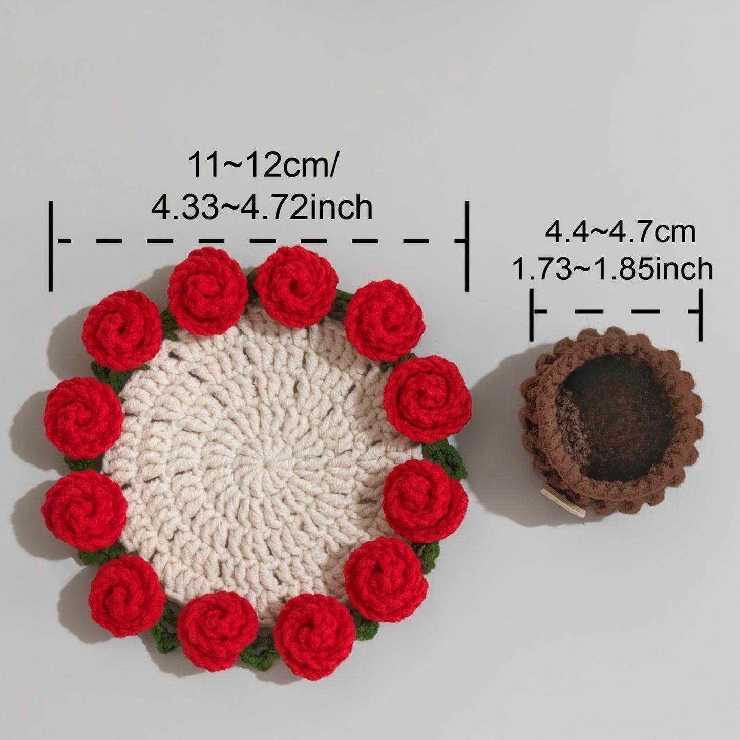 1Set of Pure Handmade Crocheted Rose Coasters Foldable2Combination1Coaster|Instantly Transform into Mini Rose Potted Plant|Home/Desk/Party Decoration Essential|Christmas/Wedding/Birthday Creative Gifts|Reusable|A must-have for desktop decoration|Add a sen