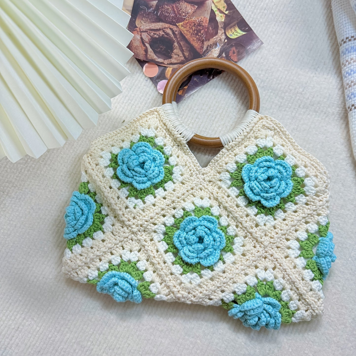 Finished Handmade Crochet Bag High-end Vintage Bag Tote Bag Evening Bag 3D Floral Bag