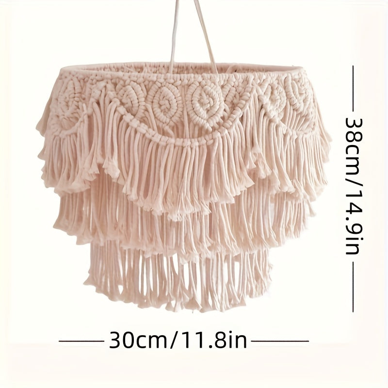 Handmade Bohemian Tassel Pendant Lampshade - Art Fabric Decorative Lighting,Exquisite Crochet Design,Easy to Install,No Battery Required,Multifunctional Home Decor,Wireless Lighting Accessories,Edge Curling Art Decoration