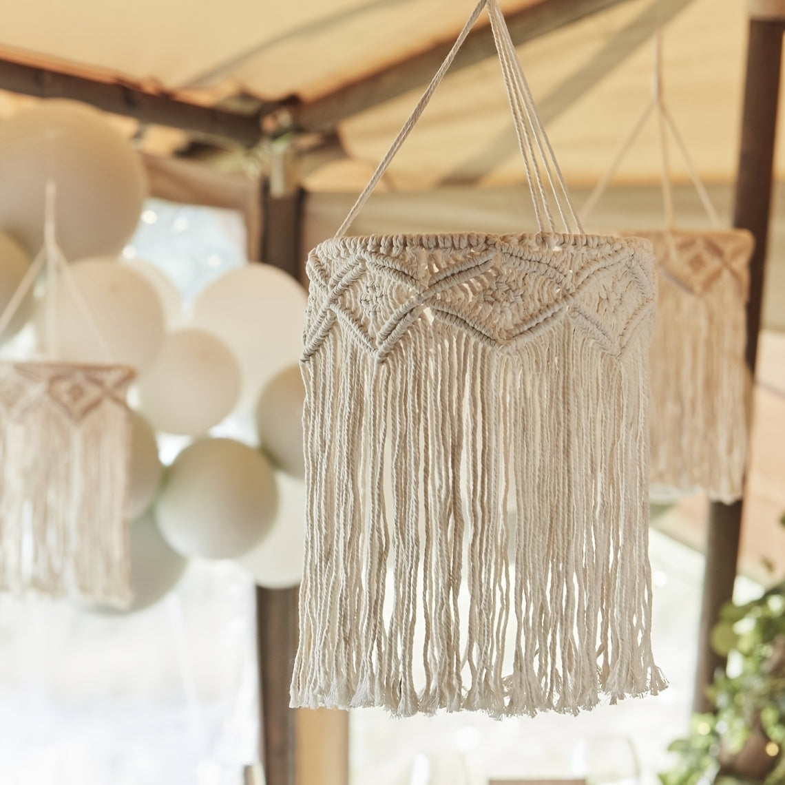 1Bohemian Style Handwoven Beaded Tassel Lampshade - White Blue Art Decorative Hanging Lampshade,Suitable for Living Room、Bedroom、Terrace Decoration(Bulb Not Included),Bedroom Ceiling Decoration | Tassel Decoration | Handicraft Quality,Room Decoration