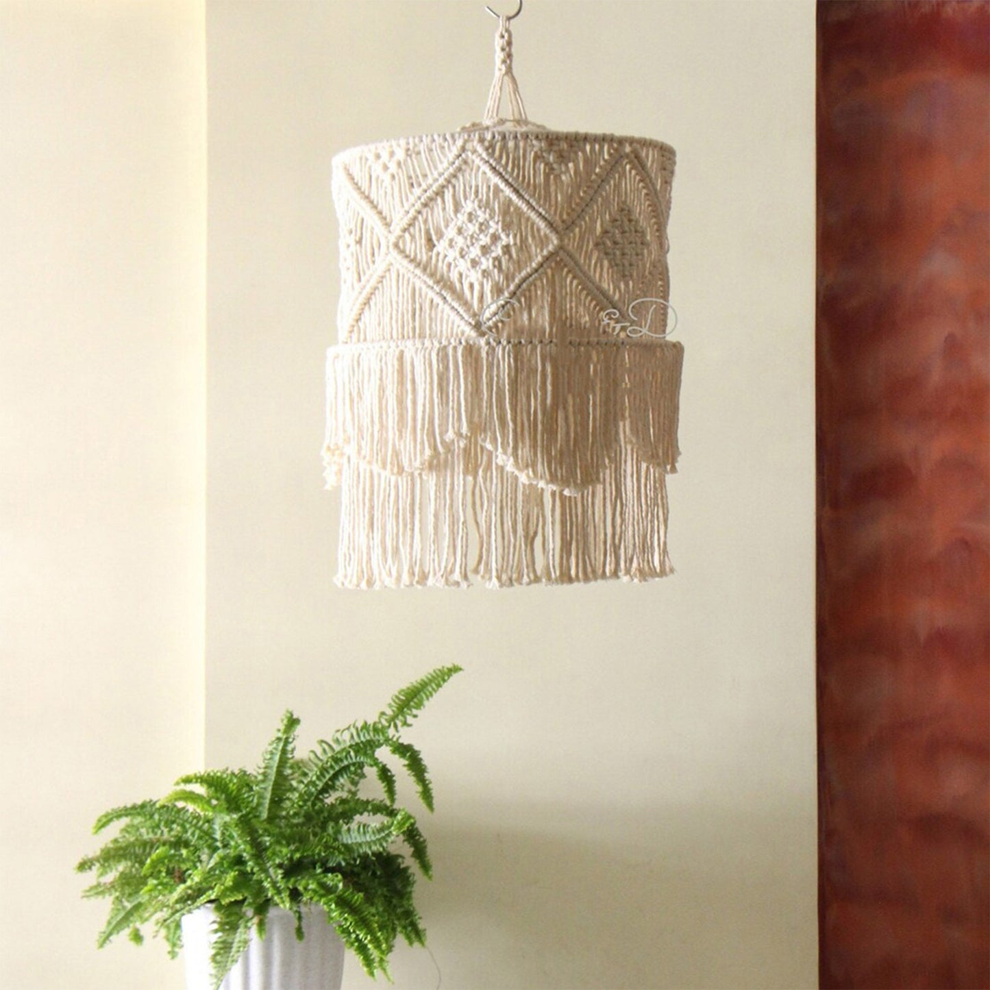 Bohemian Style Pendant Light Ceiling Lampshade - Country Woven Rope Design,With floral patterns,Bedroom and Dormitory Chandelier Decoration,No need for wires,Ceiling Light for Bedroom