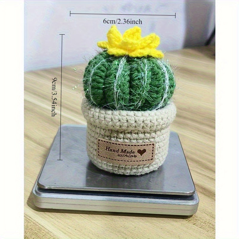 Handwoven Cactus Potted Plant Decoration - Plush Crochet Simulation Green Agave and Yellow Flower,Realistic Mini Desktop Home Decor,No need for maintenance,Office Decorations,Exquisite Craftsmanship,Soft Textile Material,Handcrafted Aesthetic Design,A mus