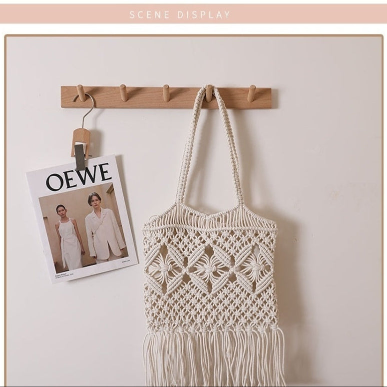 Straw Woven Bag Retro Hollow Handmade Woven Shoulder New Cotton Thread Crossbody Bag Casual Vacation Bucket Beach Bag02
