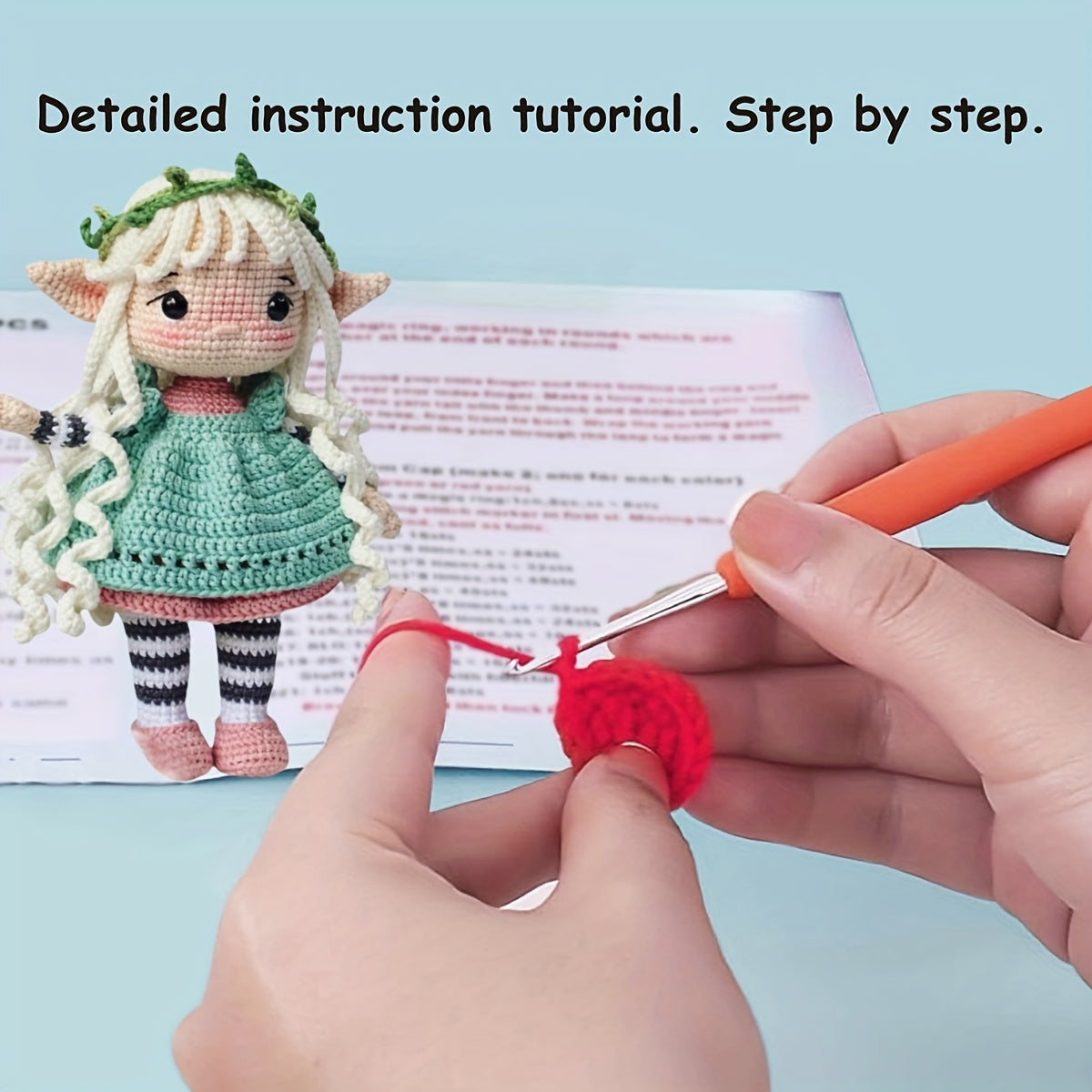 White Hair Fairy Girl Crochet Kit,Suitable for beginners,Crochet Kit for Adults,With Step-by-Step Text Tutorial,Girl wearing a dress,Adult DIY Handicrafts,Cute and Humorous Home Decorations,Birthday Valentine's Day Holiday Gifts