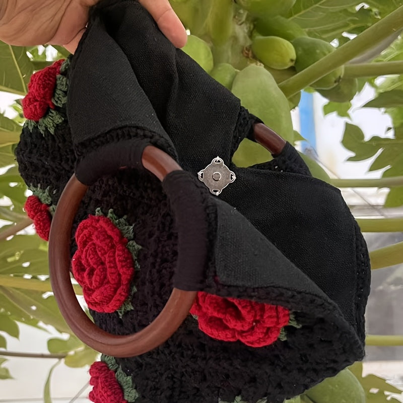 Finished Handmade Crochet Bag High-end Vintage Bag Tote Bag Evening Bag 3D Floral Bag