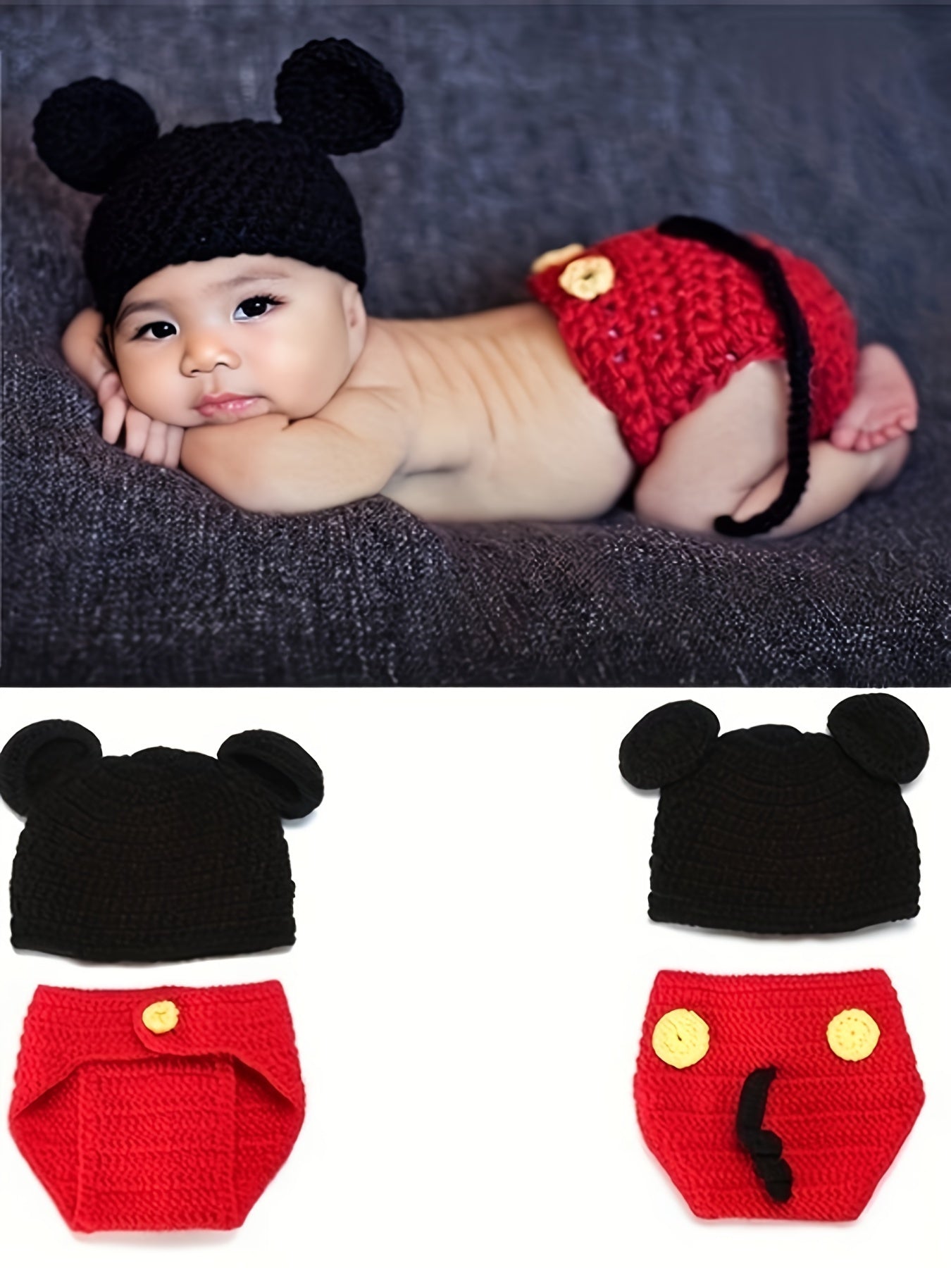 Cartoon Mickey Toddler Knitted Hat Baby Photo Set