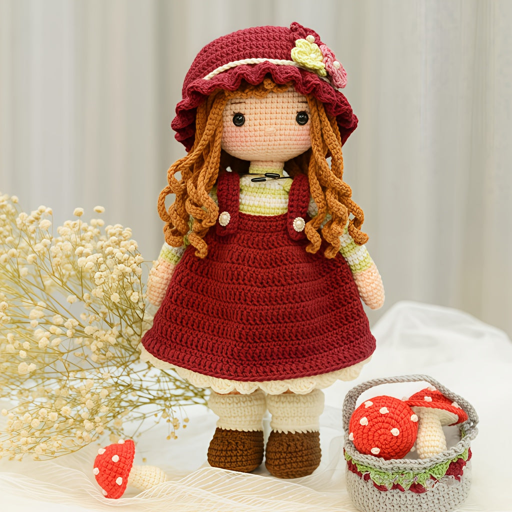 1Pieces/Set,Beginner Crochet Kit Little Girl Picking Mushrooms,Amigurumi Adult Handwoven DIY,Little Girl Picking Mushrooms Craft Kit,Attached with English instructions、Step-by-Step Teaching and Gift Packaging,Modern Home Decor Ornaments,Four Seasons Fabri