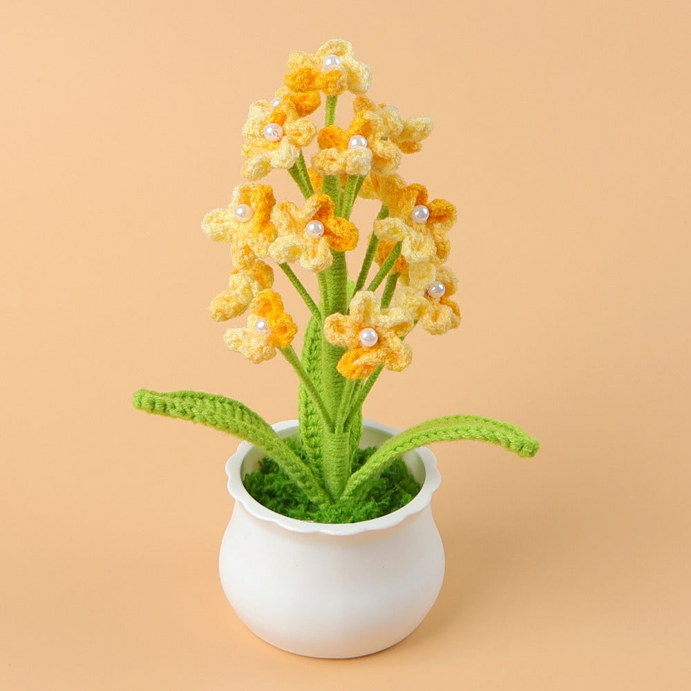 Handmade Crochet Forget-Me-Not Potted Plant、Fabric Starry Sky Artificial Flowers、Reunion Decoration、No Power Or Battery Required,Christmas、Birthday、Ideal choice for party gifts
