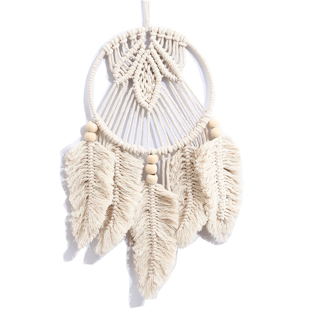 Bohemian Style Rope Wall Hanging Nordic Style Handwoven Hanging Decoration Cotton Rope+Wooden Bead Decorative Hanging Suitable for Bedroom Living Room Hallway Wall