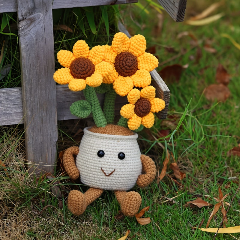 Complete Sunflower Crochet Kit with Video Tutorial - Adult DIY Handmade material,Including fabric