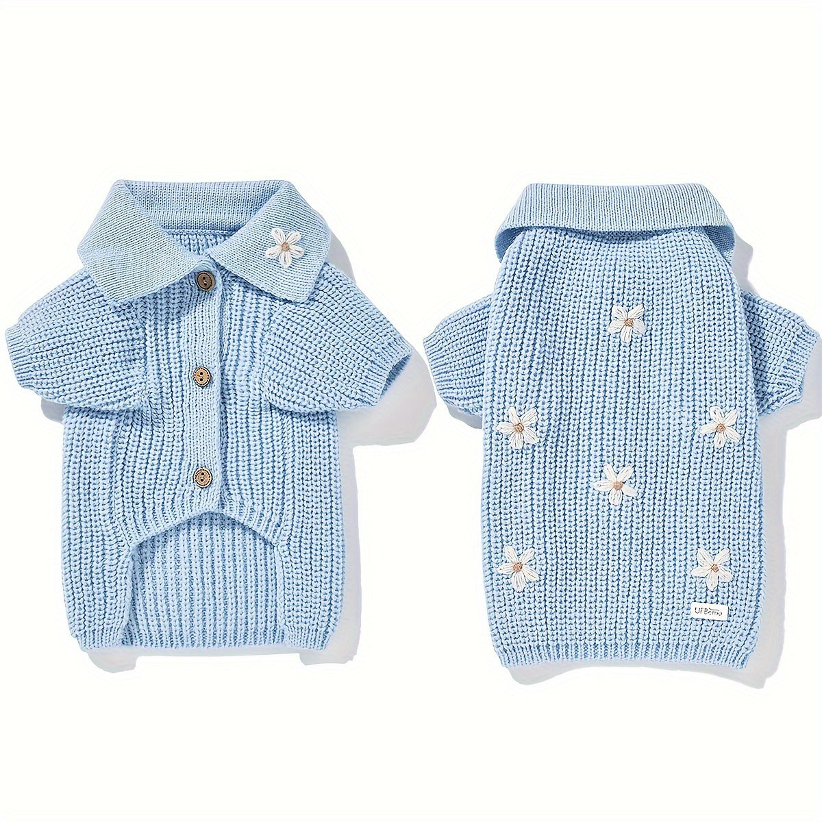 1Soft Knitted Pet Sweater,With floral button closure - All-Season Small Dog and Cat Cardigan,Pink and white edge design,Durable and Comfortable Pet Clothing,Exquisite Sewing,Breathable Material,Exclusive for Cat Lovers