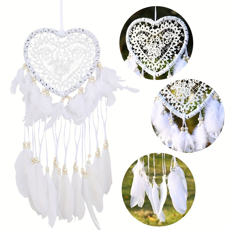 Nordic Bohemian Style Woven Hanging Decoration White Creative Hollow Heart-Shaped Dream Catcher Ramadan Decoration Home Islamic Muslim Eid Gift Eid Mubarak Party Decoration