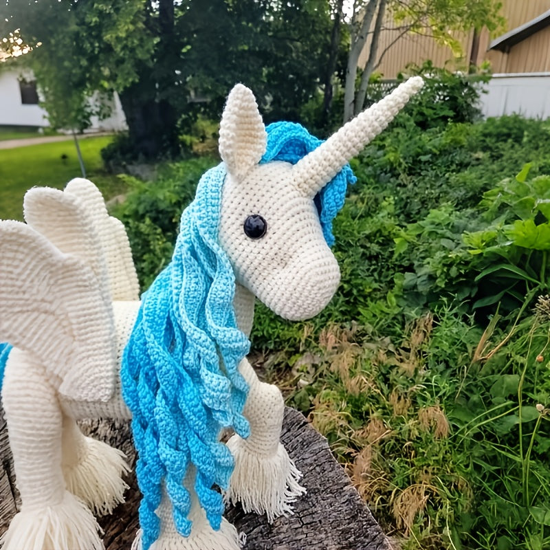 1Beginner Animal Crochet Kit,Crochet Kit for Adults with Step-by-Step Text Tutorial,Blue and White Unicorn DIY Woven Kit,Cute and Fun Spring and Summer Home Decorations,Birthday and Valentine's Day Gifts
