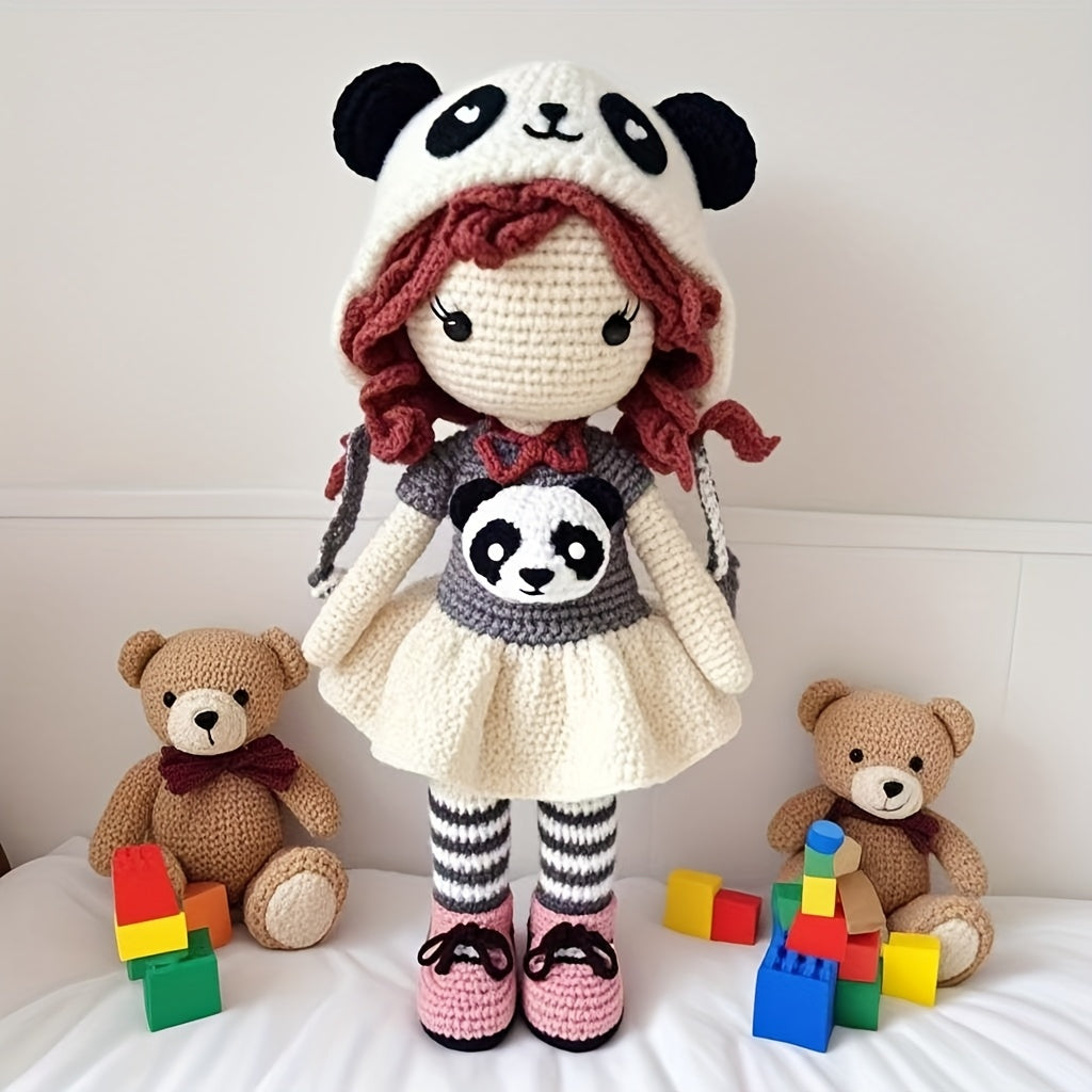 Girl Panda - Includes a complete set of weaving tools、High-quality yarn、Complete Crochet Kit with Instructions and English Video Tutorial。It's for My Family、Friends、Perfect gift for couples,Suitable for Christmas、Halloween and various festivals