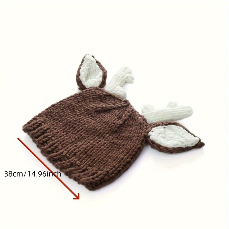 Christmas Reindeer Brown Two-Piece Set Handmade Baby Velvet Knitted Photography Props