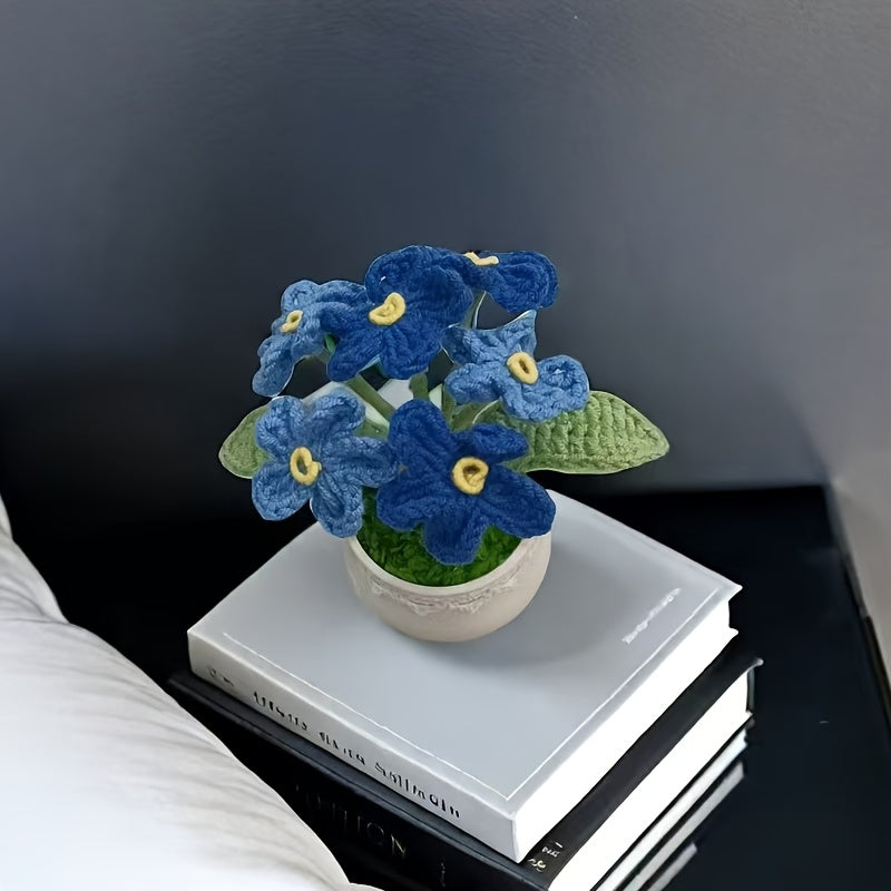 Forget-me-not Crochet Potted Plant - Handmade Floral Yarn Desk Home Decoration(Mini Bohemian Style Gift)