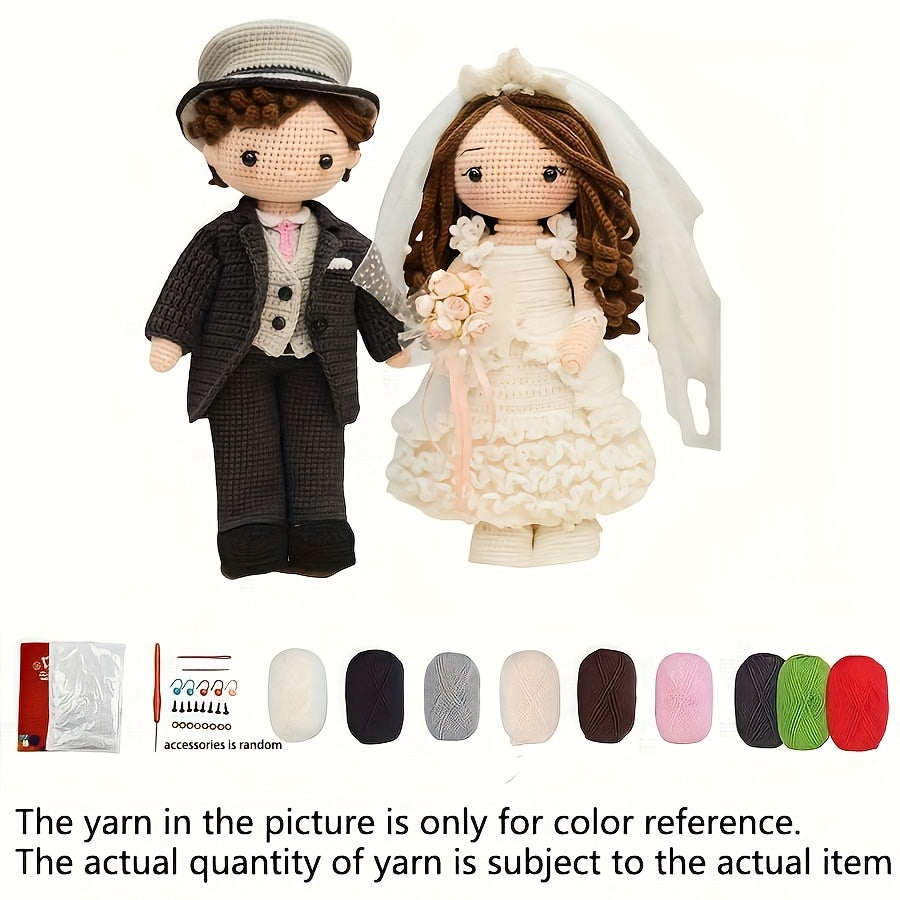 Beginner Crochet Kit for Adults - DIY Newlywed Couple Pattern Yarn Set with Step-by-Step Video Tutorials, Romantic Wedding Figurine, Ideal for Home Decor and Gifts, Beginner Crochet Projects|Decorative Item|Knitted Texture, Crochet Kit for Beginners, Wedd