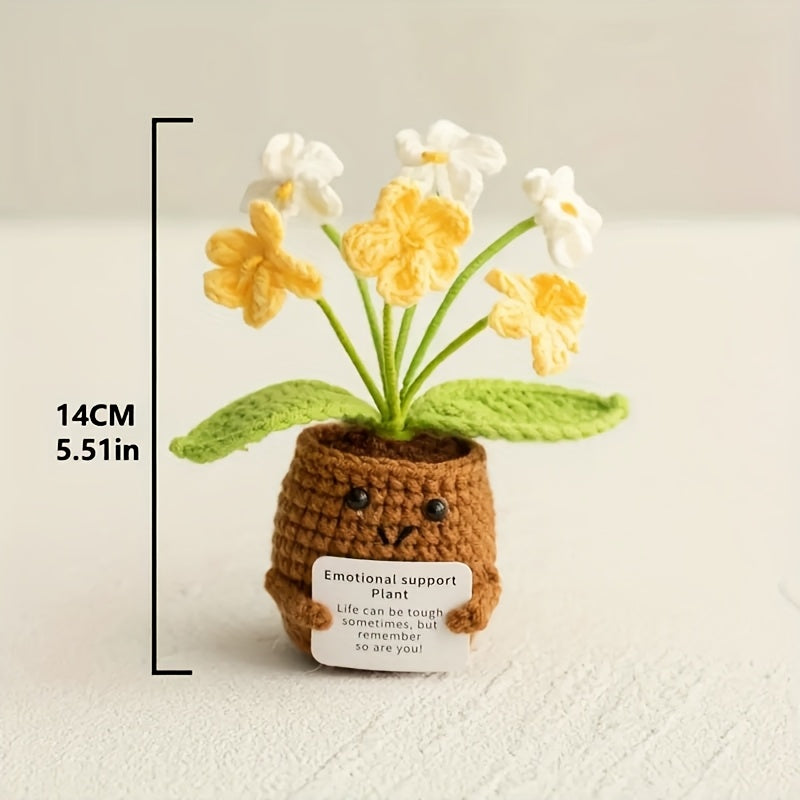 Handmade Crochet Sunflower Potted Plant with Inspirational Quotes - Rainbow Smiley Face Artificial Flower,Home、Office or desktop decoration - Mother's Day、Perfect choice for Valentine's Day or graduation gifts