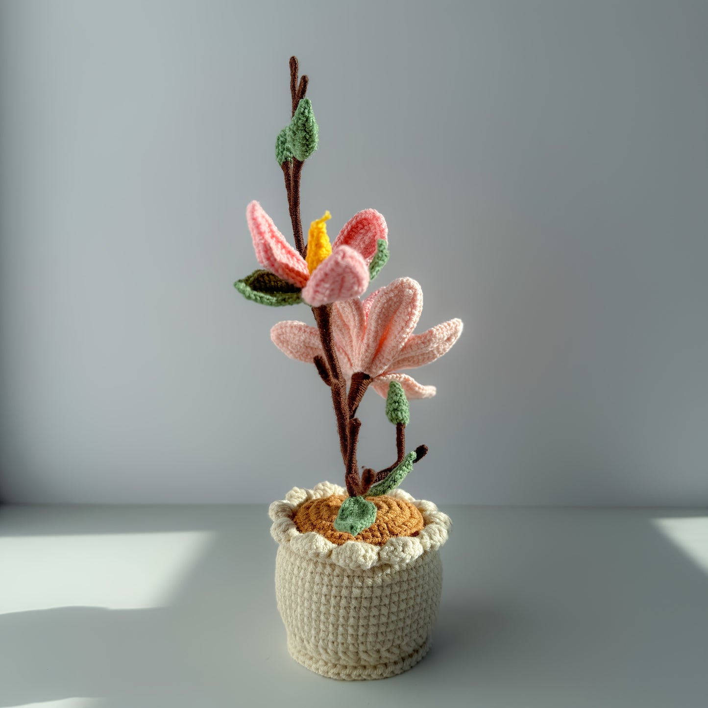 Handmade Crochet Magnolia Flower Pot Plant