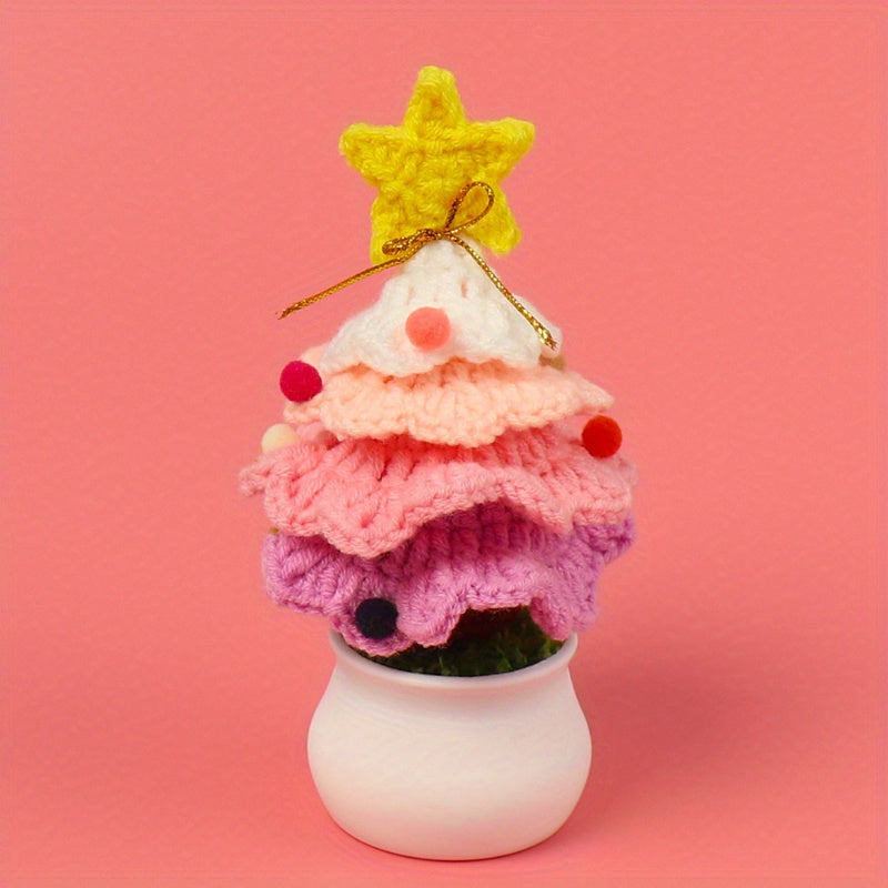 Hand Woven Christmas Tree Potted Plant Tabletop Decoration - Celebration,No Electricity Required。