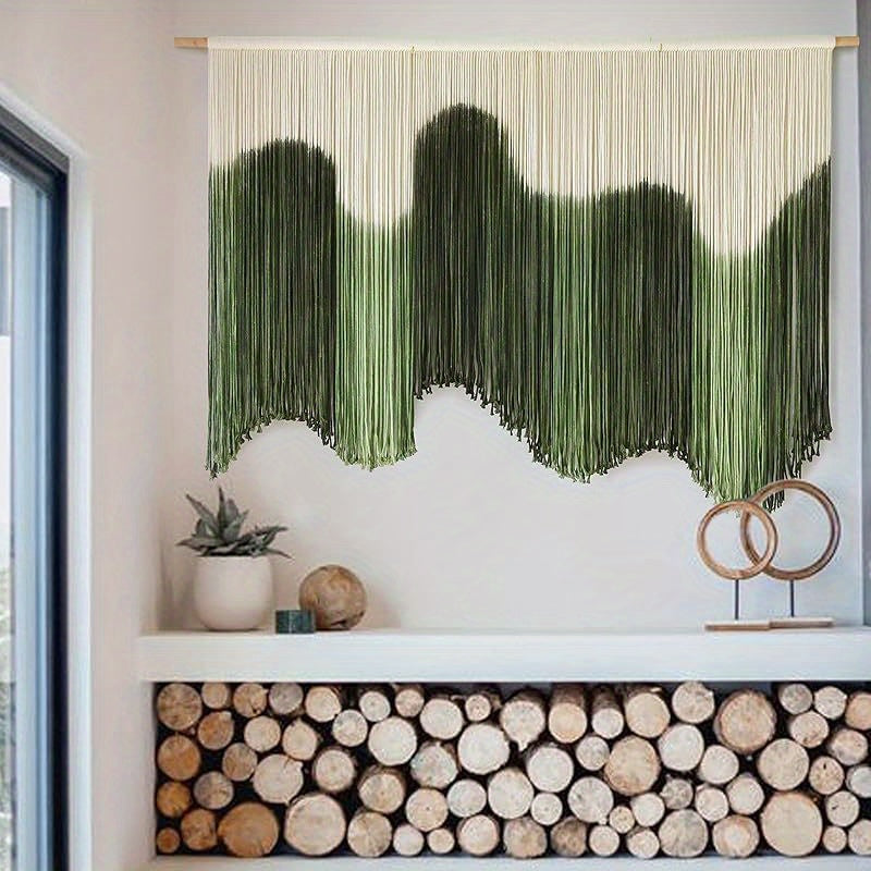 【Family relaxation】Large Bohemian Macrame Wall Hanging Canvas - Stripes、Gradient Blue and Black Fiber Art,Perfect for modern home decor,51Inches Wide x 31Inches Long,Cotton material,Bohemian Home Decor|Striped Pattern|Handmade Textile Products,McLamy Wall