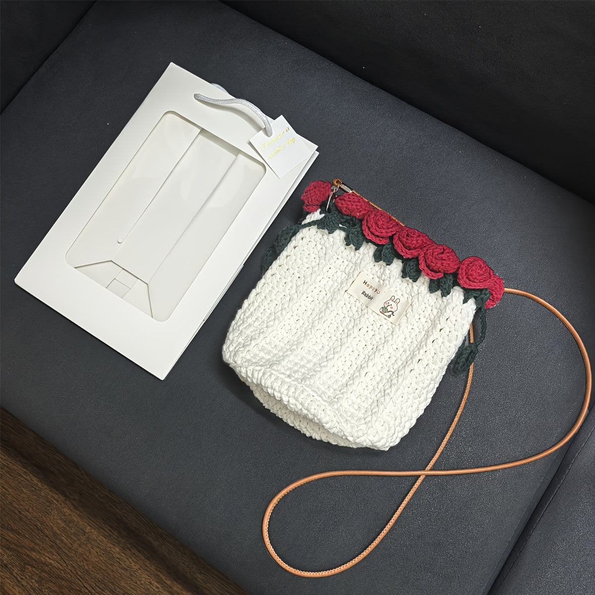 (Finished Product)Handmade Crochet Flower Bag Knitted Rose Bouquet Bag for Women3D Floral Crossbody Bag Knitted Clutch,For parties use/Vacation、Women's Bags for Holiday Gifts and Casual Accessories(Including Gift Bag)