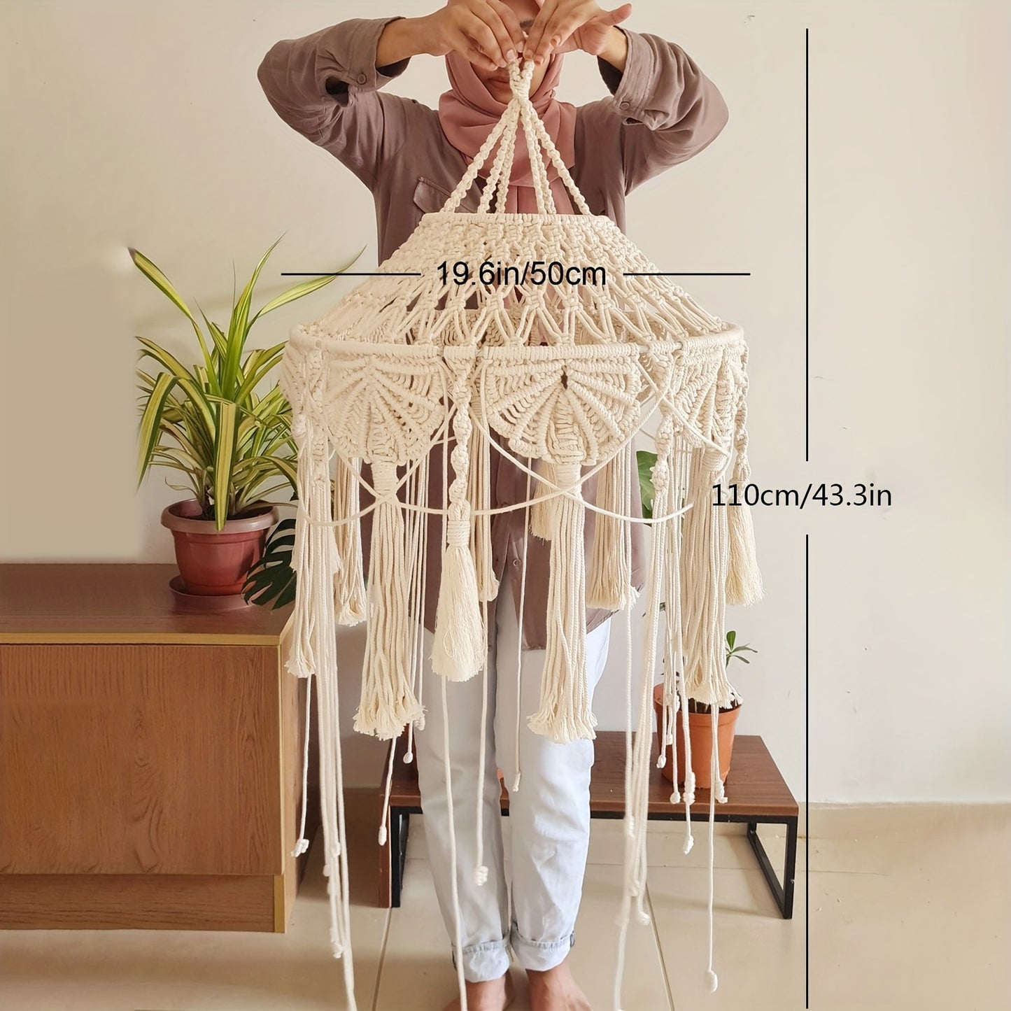 1Pieces Large Handwoven Macrame Tassel Hanging Decorative Lampshade Can be used as a bed canopy Bohemian Style Hanging Pendant Light Decorative Lampshade - Does not include lights