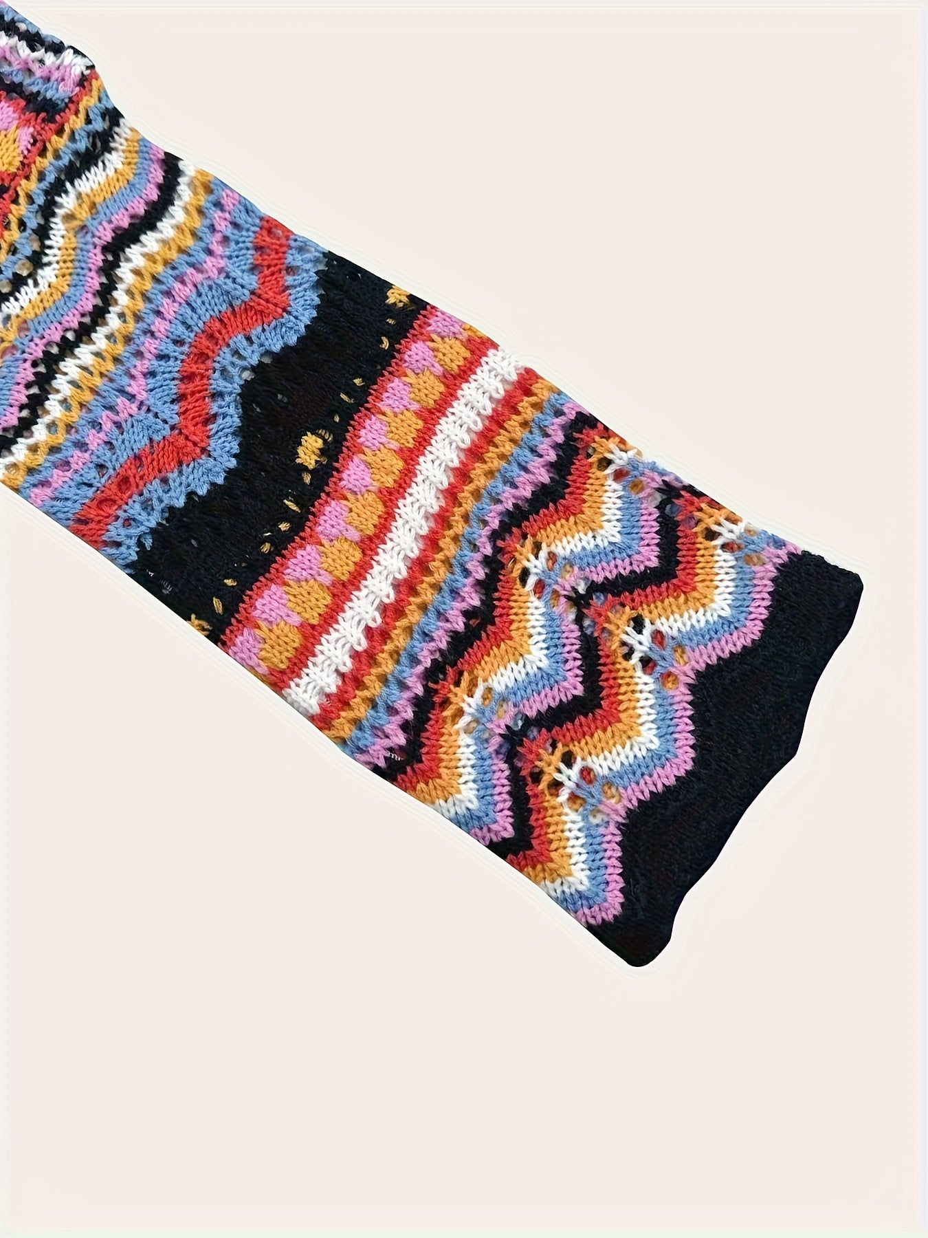 Women'S Colorful Geometric Sweater - Oversized Drop Shoulder Pullover with Intricate Pattern, Long Sleeve, Loose Fit for Spring/Summer/Fall, Casual Wear|Vibrant Knitwear|Hollow Detail Design