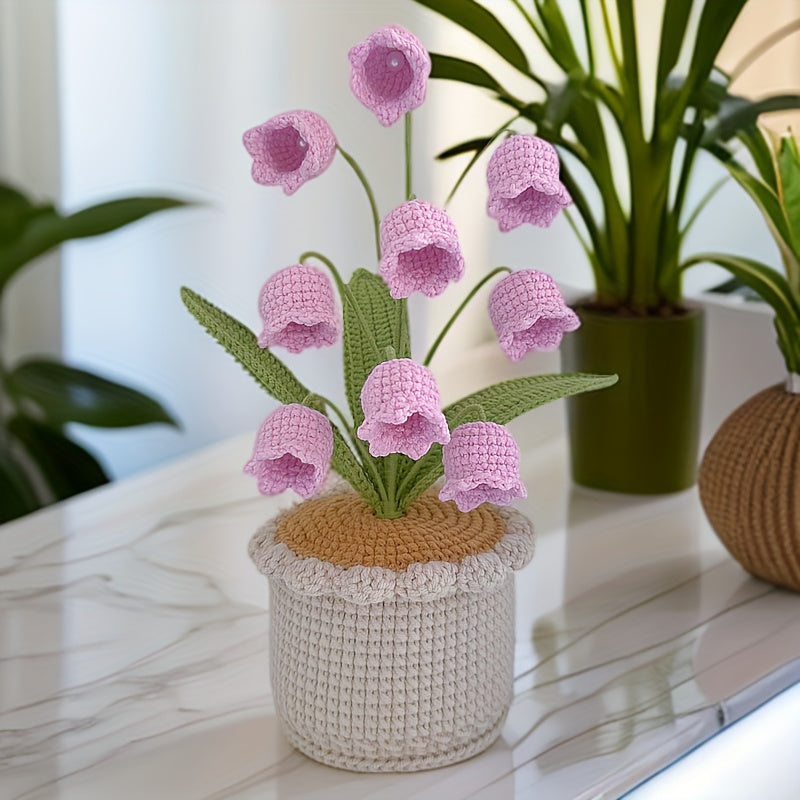 1pc Crochet Lily of the Valley Potted Plant Artificial Greenery Home Decoration A Heartfelt Birthday Holiday Gift Home Living Room Decoration Hanukkah Thanksgiving Valentine's Day,Wedding Exhibition Decoration