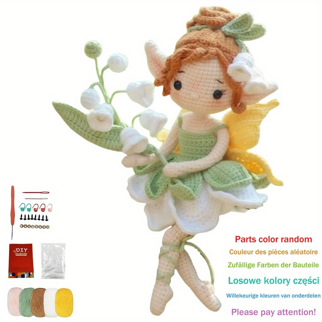 1pc/set, beginner DIY crochet set, Lily of the Valley flower fairy Girl, DIY crochet materials include yarn and hooks, complete DIY handicraft set with crochet teaching steps, perfect for home decoration and gifts, suitable for experienced crochet enthusi