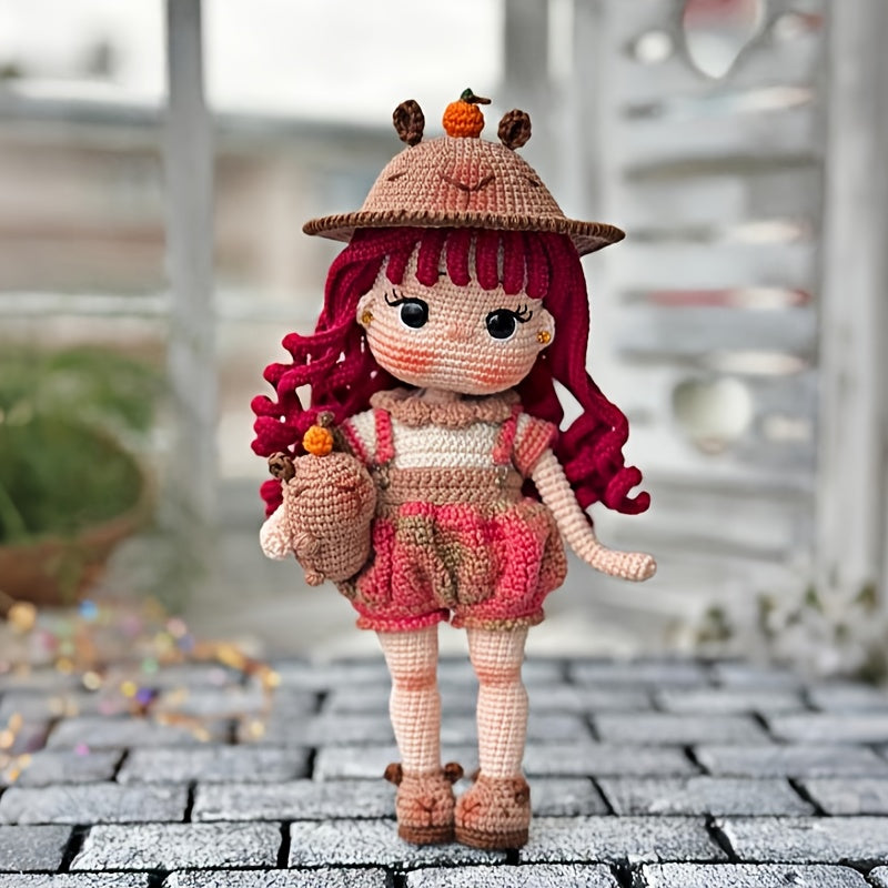 2A red-haired girl + Hat - Handmade Crochet DIY Material Set,Girl Pattern - Includes English Paper Manual,Complete Tool Set - Suitable as a birthday gift,Comes with a gift bag,Suitable for All Seasons - Unfinished product,Birthday Party Handicrafts | Fun
