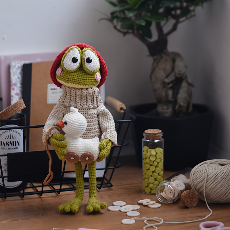2Pieces/Set,Adult Handmade DIY Crochet Kit,Wearing a coat with a frog and duck,Non-Finished Product,With Step-by-Step Text Tutorial,Cute and Fun Spring Home Office Desk Decorations,Easter Christmas Valentine's Day Mother's Day Father's Day Party Favors Bi