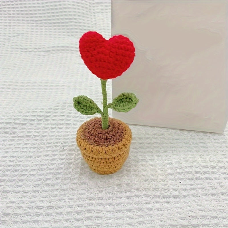 1pc Valentine's Day Gift Heart-Shaped Potted Plant,Hand-woven Artificial Flower Decoration,Home Decor Small Ornaments