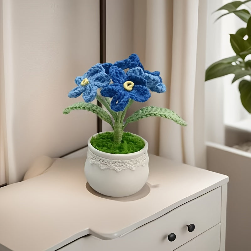 Forget-me-not Crochet Potted Plant - Handmade Floral Yarn Desk Home Decoration(Mini Bohemian Style Gift)