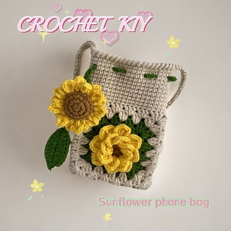 1 Beginner Crochet Kit Set,Suitable for Sunflower Phone Bag,Suitable for Beginners,Including English teaching videos、Crochet Kit for Adults