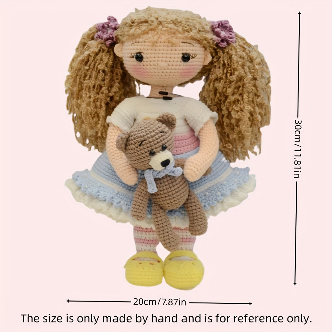 1Beginner Princess Crochet Kit,Adult Step-by-Step Crochet Kit,Curly-haired Girl and Bear DIY Woven Kit,Cute and Fun Spring and Summer Home Decorations,Birthday and Valentine's Day Gifts